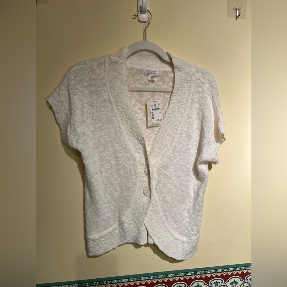 NWT Christopher & Banks button down short sleeved sweater - white size large